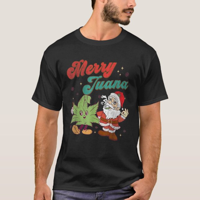 Merry Juana Christmas Funny Santa Srauking Weed St T-Shirt (Vorderseite)