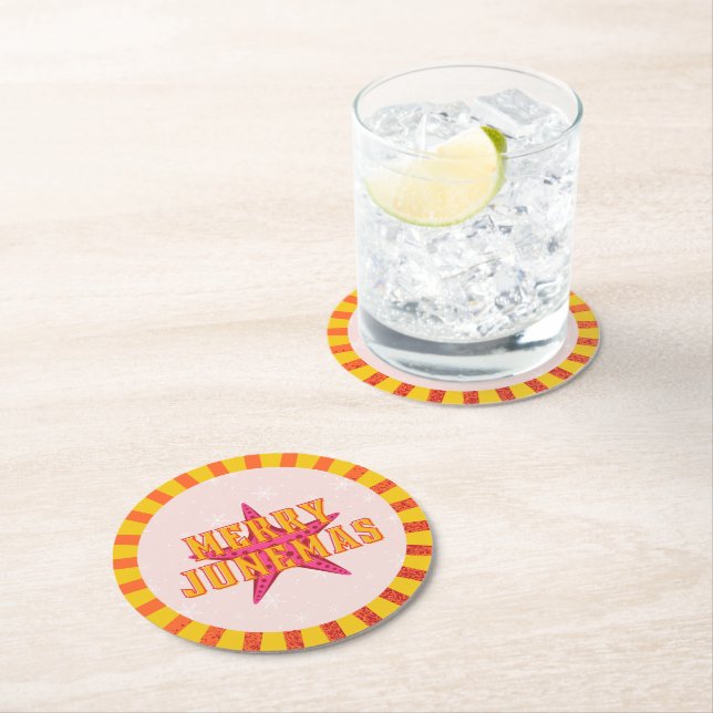 Merry Junemas Tropical Christmas Runder Pappuntersetzer (Vor Ort)