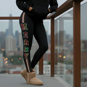 Merry Kariert & Leopard Print Side Stripe Weihnach Leggings