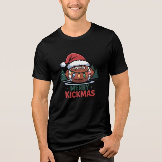Merry Kickmas Football Christmas Design Tri-Blend Shirt (Vorderseite)
