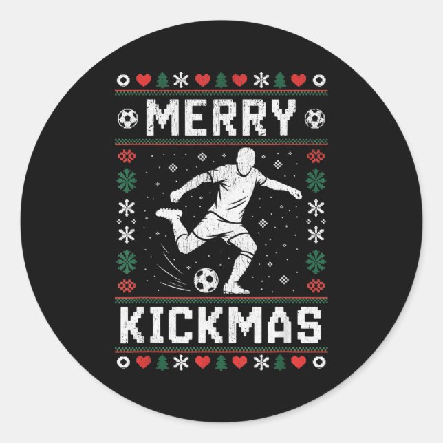 Merry Kickmas Funny Christmas Soccer Xmas  Runder Aufkleber (Vorderseite)