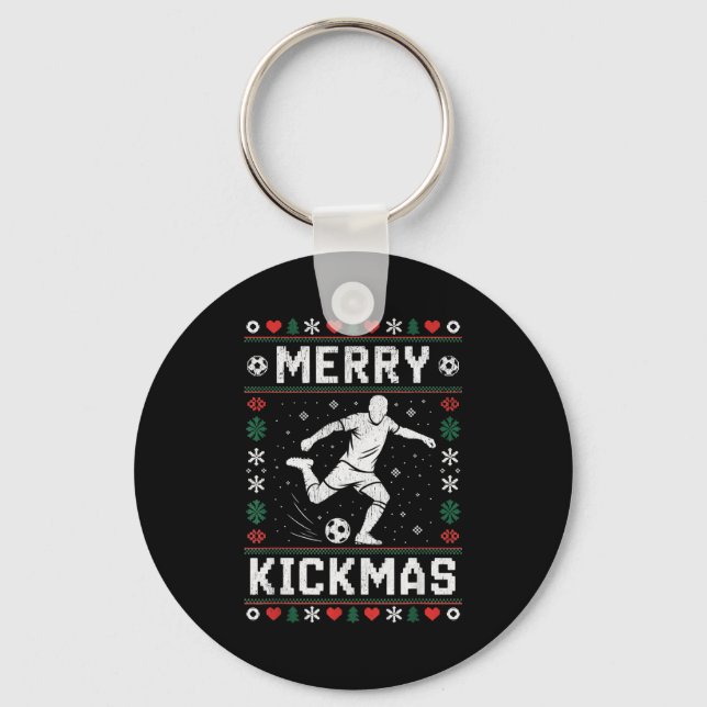 Merry Kickmas Funny Christmas Soccer Xmas  Schlüsselanhänger (Vorderseite)
