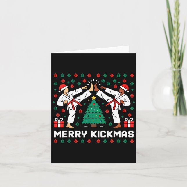 Merry Kickmas Funny Karate Jiu Jitsu Ugly Christma Karte (Vorderseite)