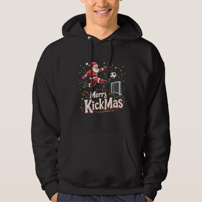 Merry Kickmas Funny Santa Claus Fußballfans Hoodie (Vorderseite)