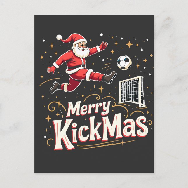 Merry Kickmas Funny Santa Claus Fußballfans Postkarte (Vorderseite)