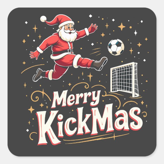 Merry Kickmas Funny Santa Claus Fußballfans Quadratischer Aufkleber (Vorderseite)