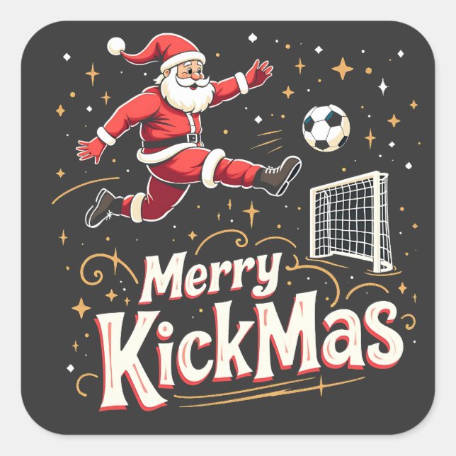 Merry Kickmas Funny Santa Claus Fußballfans Quadratischer Aufkleber (Vorderseite)