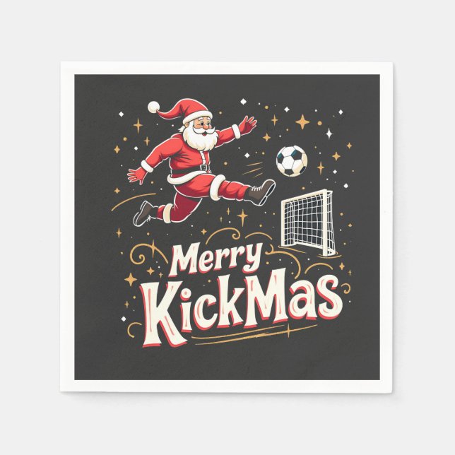 Merry Kickmas Funny Santa Claus Fußballfans Serviette (Vorderseite)