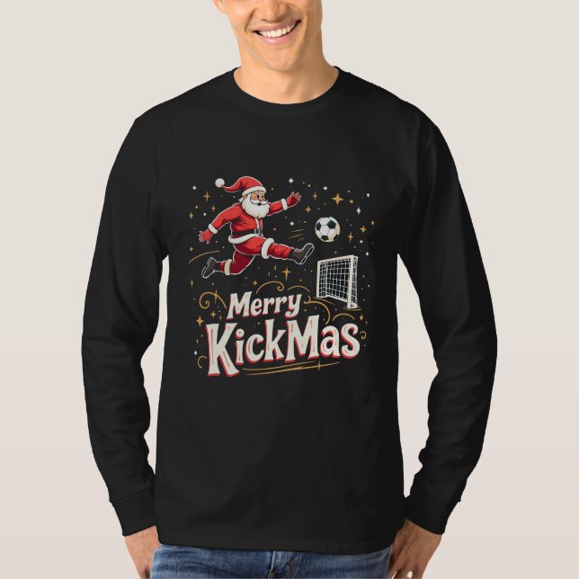 Merry Kickmas Funny Santa Claus Fußballfans T-Shirt (Vorderseite)