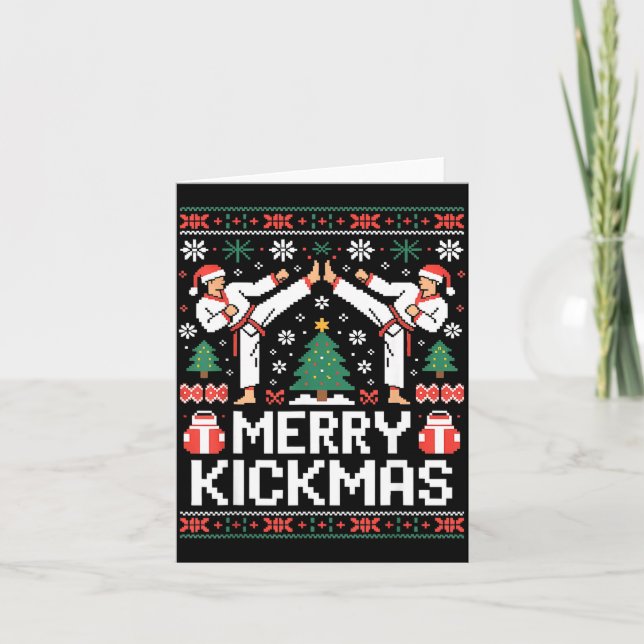 Merry Kickmas Karate Jiu Jitsu Ugly Christmas Desi Karte (Vorderseite)