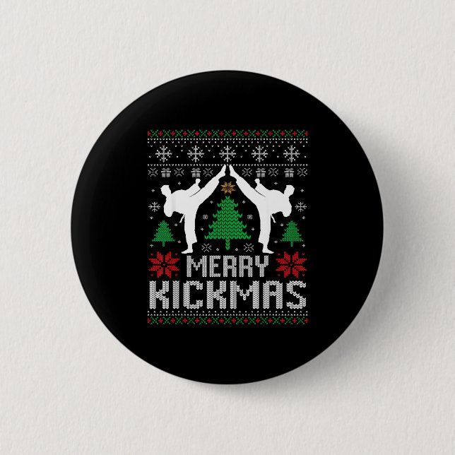 Merry Kickmas Karate Jiu Jitsu Ugly Christmas Xmas Button (Vorderseite)