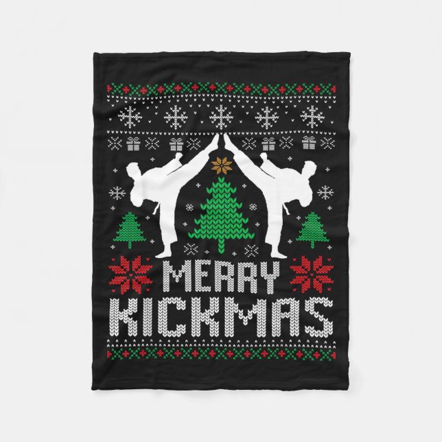 Merry Kickmas Karate Jiu Jitsu Ugly Christmas Xmas Fleecedecke (Vorderseite)
