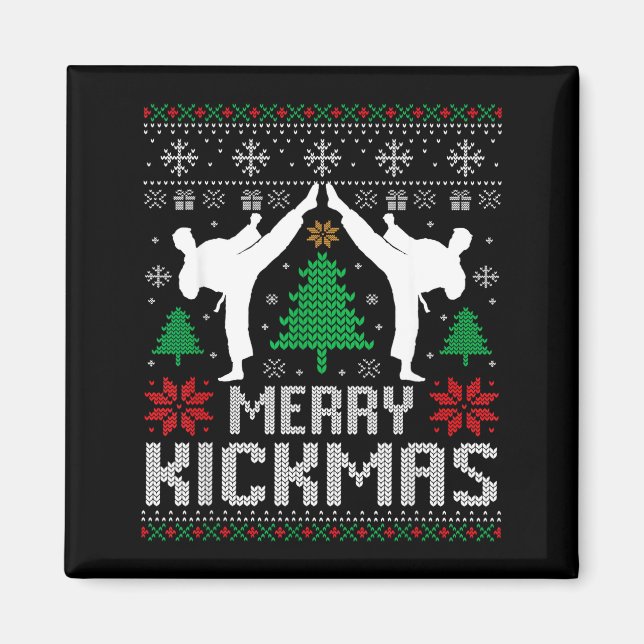Merry Kickmas Karate Jiu Jitsu Ugly Christmas Xmas Magnet (Vorne)