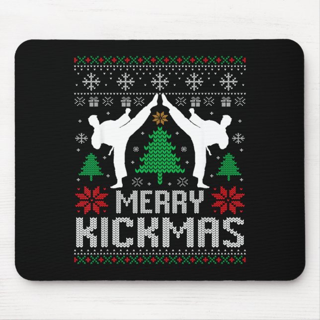 Merry Kickmas Karate Jiu Jitsu Ugly Christmas Xmas Mousepad (Vorne)