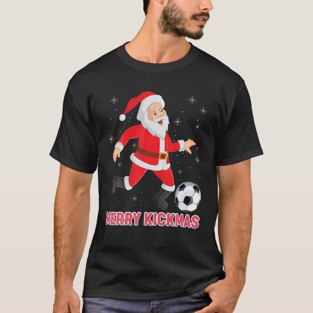 Merry Kickmas Santa Playing Soccer Weihnachten Kic T-Shirt (Vorderseite)