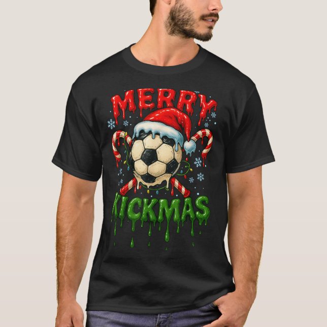 Merry Kickmas Soccer Christmas Candy Cane Ice Crea T-Shirt (Vorderseite)