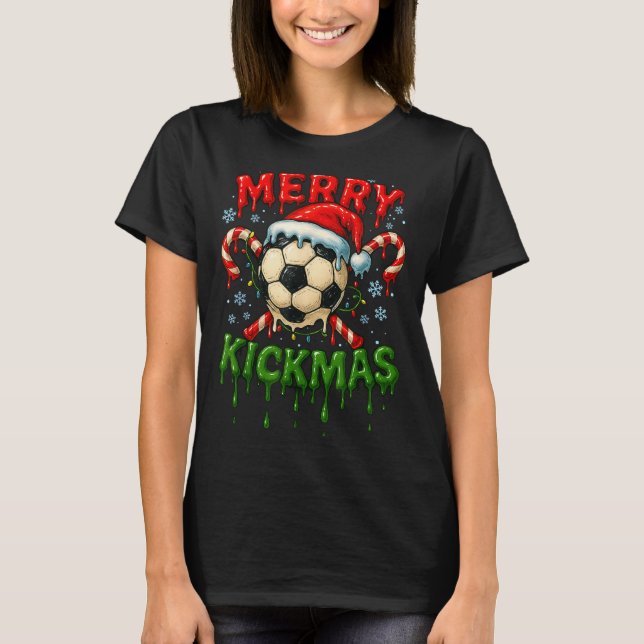Merry Kickmas Soccer Christmas Candy Cane Ice Crea T-Shirt (Vorderseite)