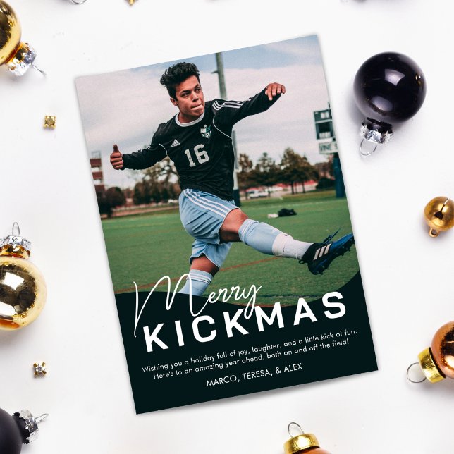 Merry Kickmas Soccer Foto Feiertagskarte (Von Creator hochgeladen)