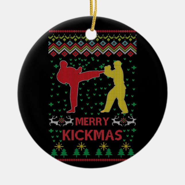 Merry Kickmas Ugly Christmas Karate Jiu Jitsu Keramik Ornament (Vorne)