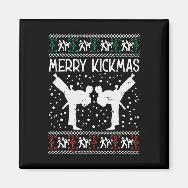 Merry Kickmas Ugly Christmas Karate Jiu Jitsu Mart Magnet (Vorne)