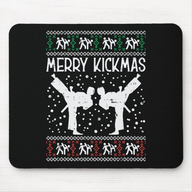 Merry Kickmas Ugly Christmas Karate Jiu Jitsu Mart Mousepad (Vorne)