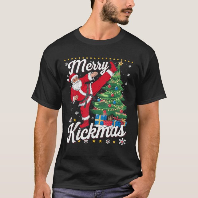 Merry Kickmas Weihnachten Taekwondo Weihnachtsjudo T-Shirt (Vorderseite)