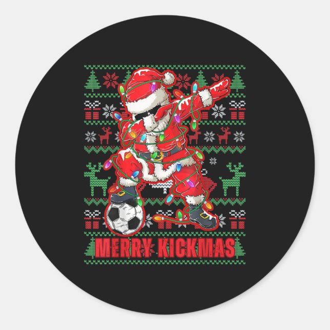 Merry Kickmas Weihnachts Fußball Ball Ugly Youth S Runder Aufkleber (Vorderseite)