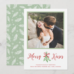 Merry Kisses Newlywed Mistletoe Christmas Foto Feiertagskarte