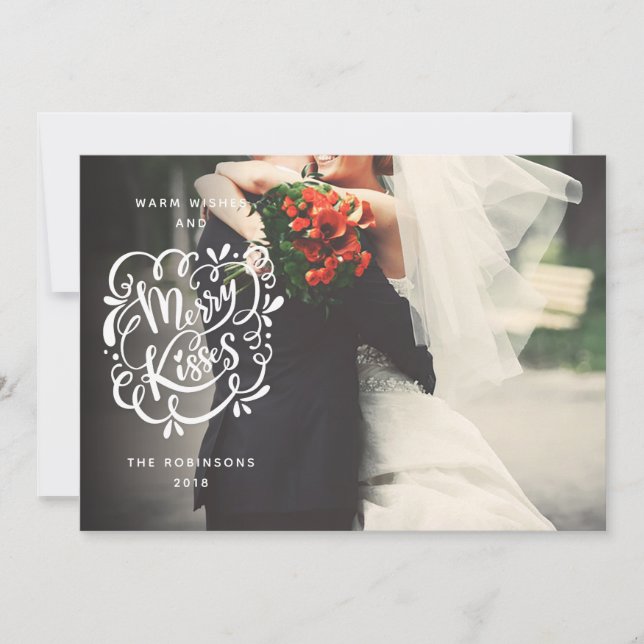 Merry Kisses Typografie Weihnachten Vollblut Foto (Vorderseite)