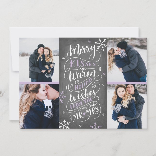 Merry Kisses Warm Wünsche Rett Date 4-Foto Lilac Save The Date (Vorderseite)