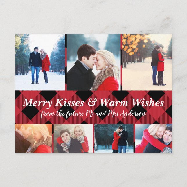 Merry Kisses Warm wünscht Holiday Rett Date Fotos Ankündigungspostkarte (Vorderseite)