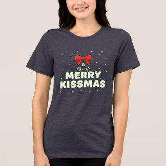 Merry Kissmas Cute Mistletoe Christmas Design Tri-Blend Shirt