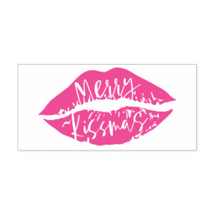 Merry Kissmas Trendy Script Typographic Lips Permastempel