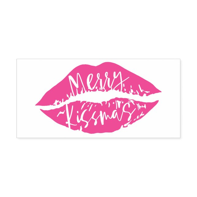 Merry Kissmas | Trendy Script Typographic Lips Permastempel (Design)