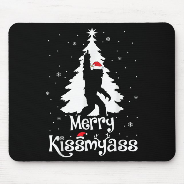 Merry Kissmy Funny Bigfoot Yeti Sasquatch Christma Mousepad (Vorne)