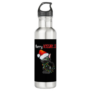Merry Kissmy..ss Black Cat Christmas Lights Cin Edelstahlflasche