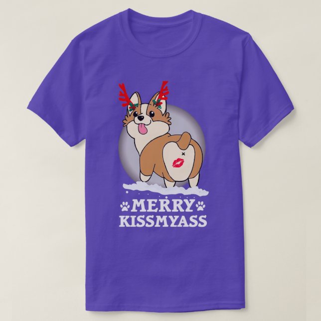 Merry KissMyAss Corgi Horn Weihnachtsgeschenk Hall T-Shirt (Design vorne)