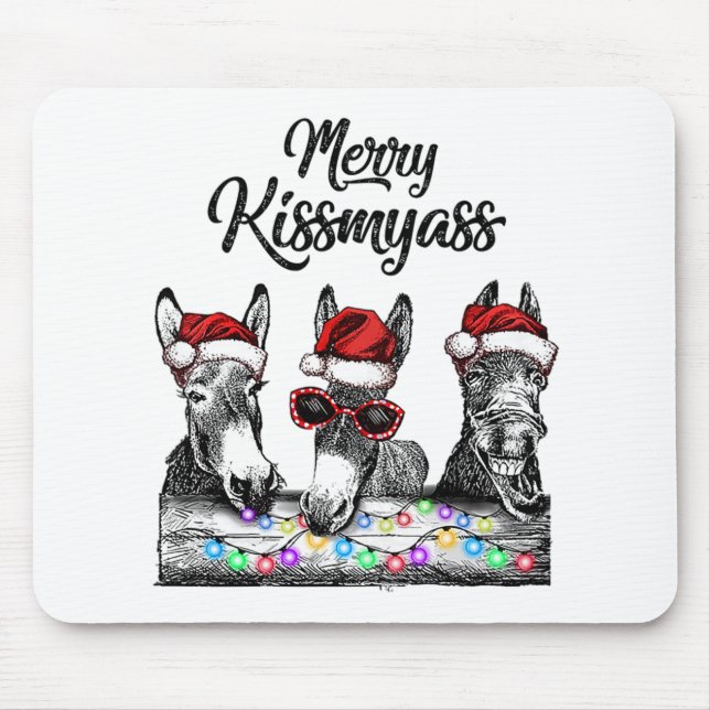 Merry Kissmyass Donkey Weihnachtsmannmütze String  Mousepad (Vorne)