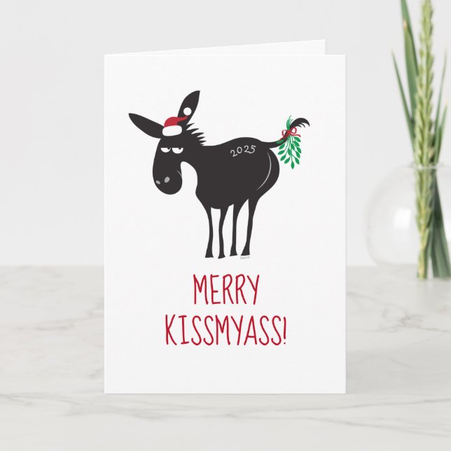 Merry KissMyAss! Donkey with Mistletoe Feiertagskarte (Vorderseite)