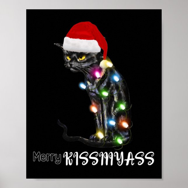 Merry Kissmyass Fun Katze Weihnachtsbeleuchtung 1 Poster (Vorne)