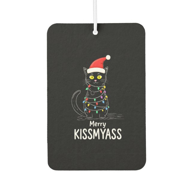 Merry Kissmyass Funny Cat Christmas Lights Premium Autolufterfrischer (Vorderseite)