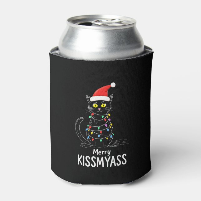 Merry Kissmyass Funny Cat Christmas Lights Premium Dosenkühler (Kanne Vorderseite)