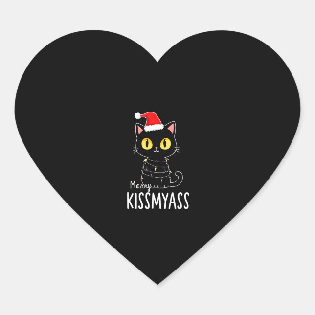 Merry Kissmyass Funny Cat Christmas Lights Premium Herz-Aufkleber (Vorderseite)