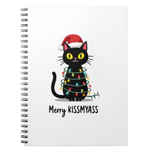 Merry Kissmyass Funny Cat Christmas Lights Premium Notizblock (Vorderseite)