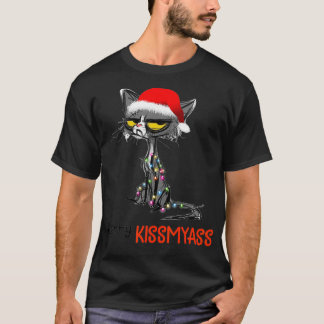 Merry Kissmyass Funny Christmas Black Cat T-Shirt