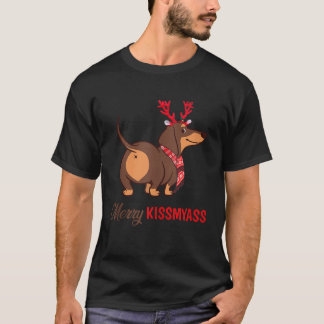 Merry Kissmyass Funny Christmas Rentier Dackel T-Shirt