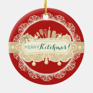 Merry Kitchmas Utensilien kulinarisch Weihnachten Keramik Ornament