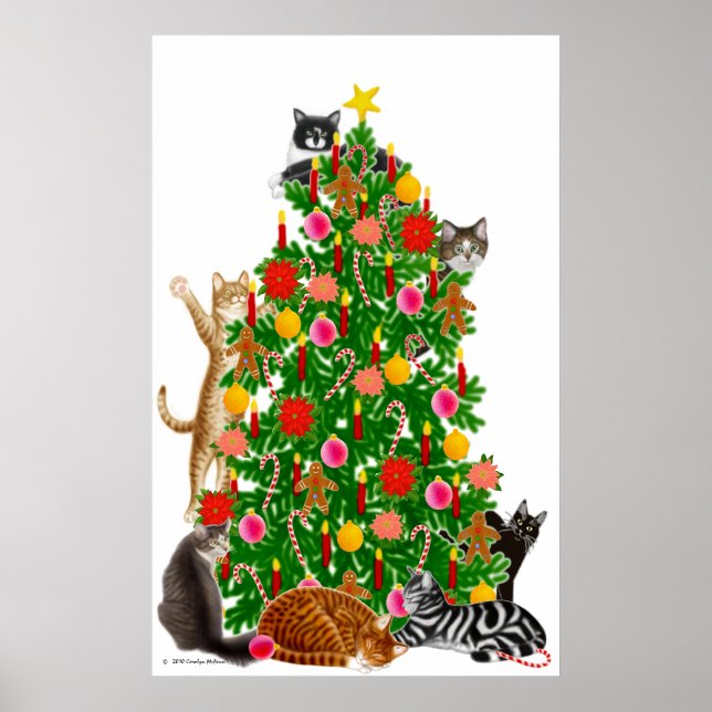 Merry Kitty Christmas Tree Print Poster (Vorne)