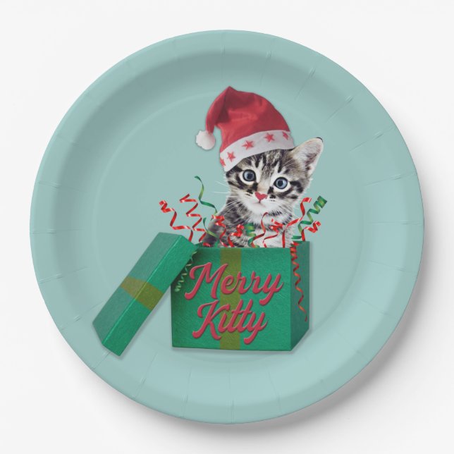 Merry Kitty, Frohe Weihnachten Pappteller (Vorderseite)