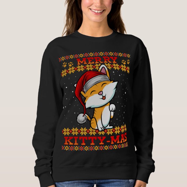 Merry Kitty-Mas Niedlich Kitten Cat Lady Christmas Sweatshirt (Vorderseite)